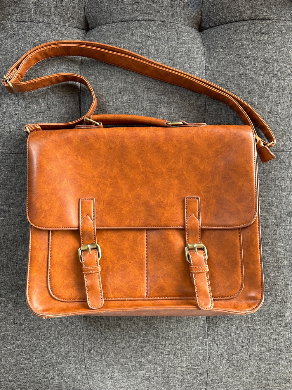 Men's Tan Leather Messenger Bag - Classic Office Satchel